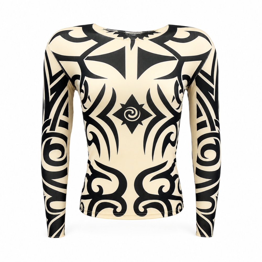 Polera Manga Larga Infantil Diseño Tatuaje Tribal
