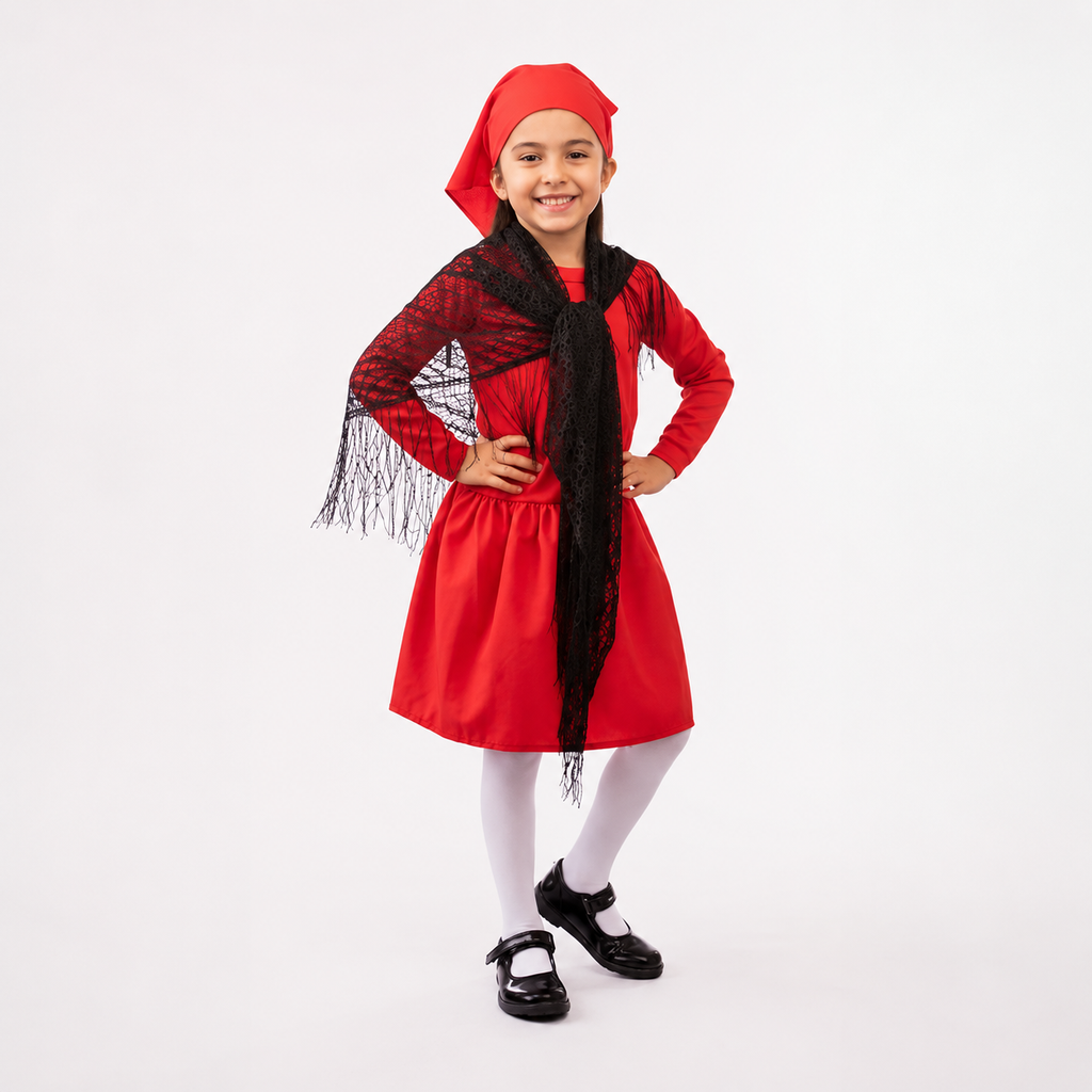 Set Traje Típico Chilote Niña Falda Puntilla y Pañuelo