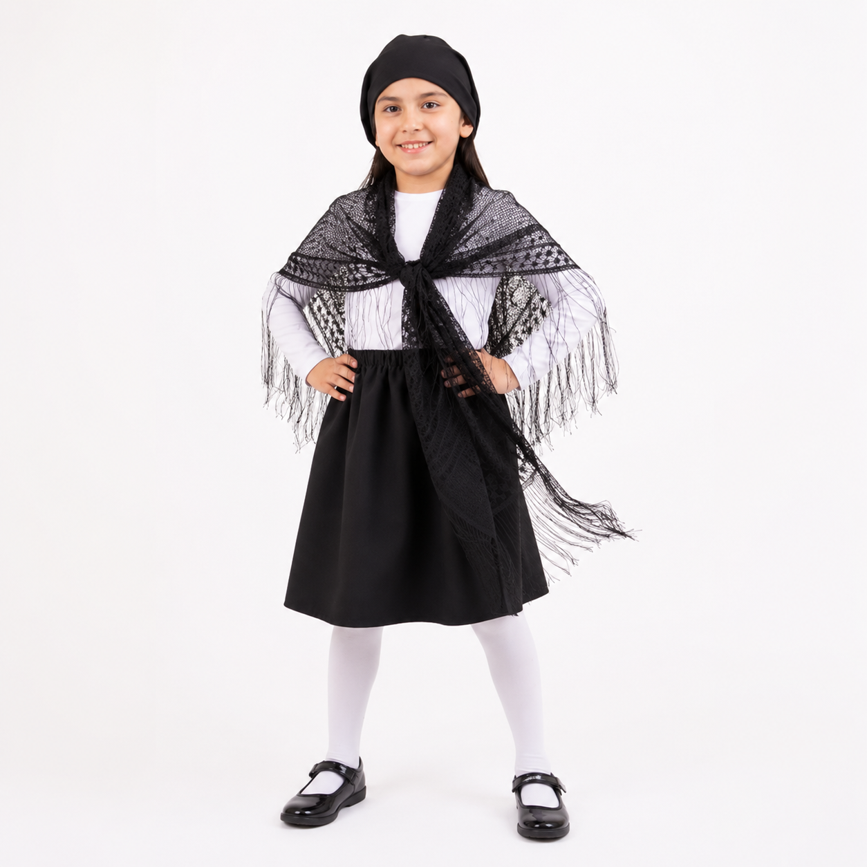 Set Traje Típico Chilote Niña Falda Puntilla y Pañuelo