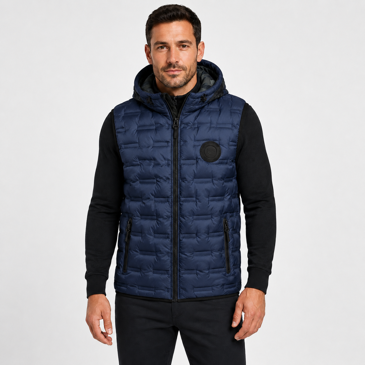 Chaleco Puffer Hombre Reversible con Capucha