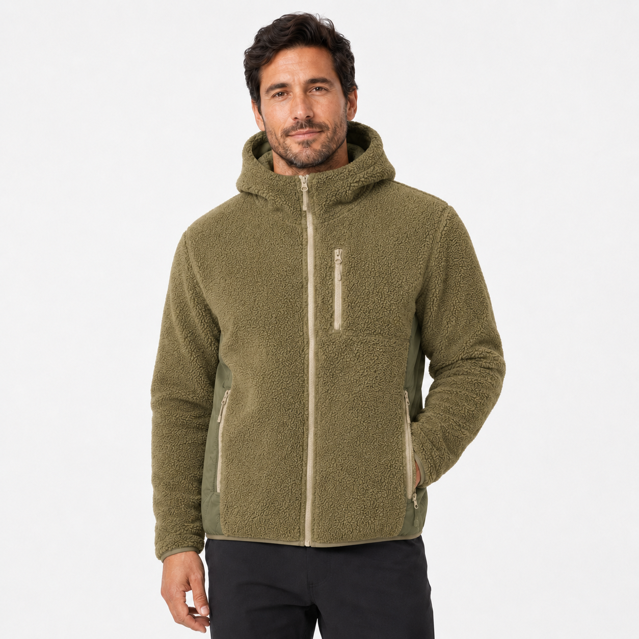 Chaqueta Polar Sherpa Hombre con Gorro