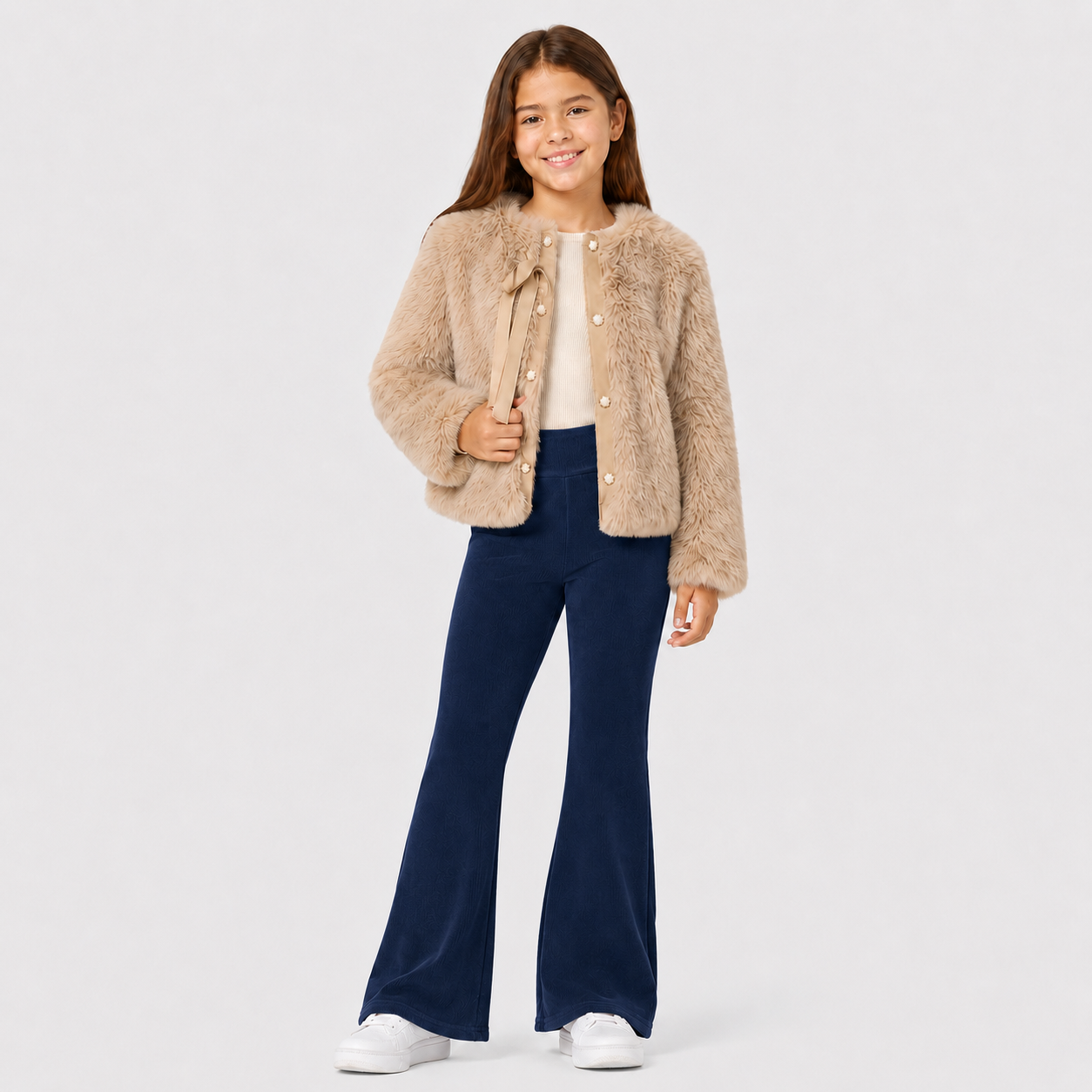 Calza Flare Wide Cotele  Forrada en Micropolar para Niñas