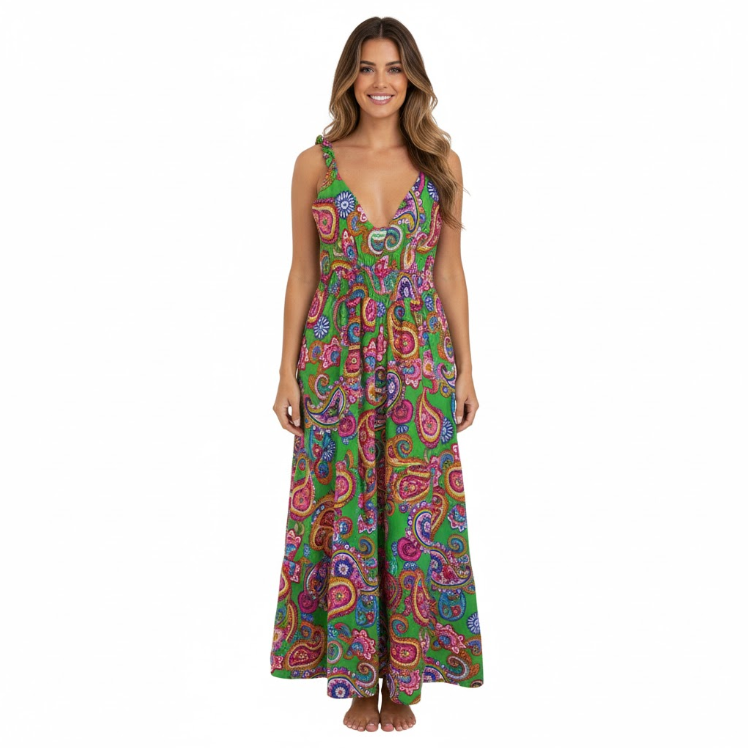 Vestido largo paisley de rayón – boho chic verano
