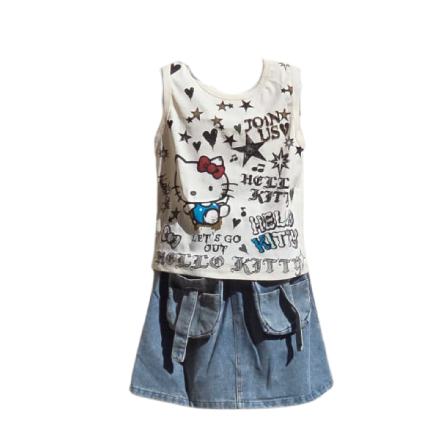 Conjunto Infantil Hello Kitty - Falda de Jean y Polera Estampada