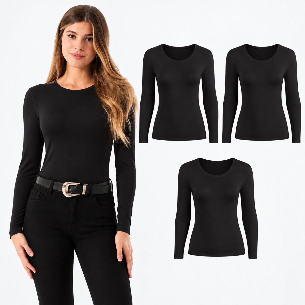 Pack 3 Camisetas de Bambú Mujer Manga Larga | Suaves y Frescas