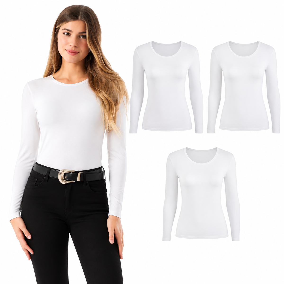 Pack 3 Camisetas de Bambú Mujer Manga Larga | Suaves y Frescas