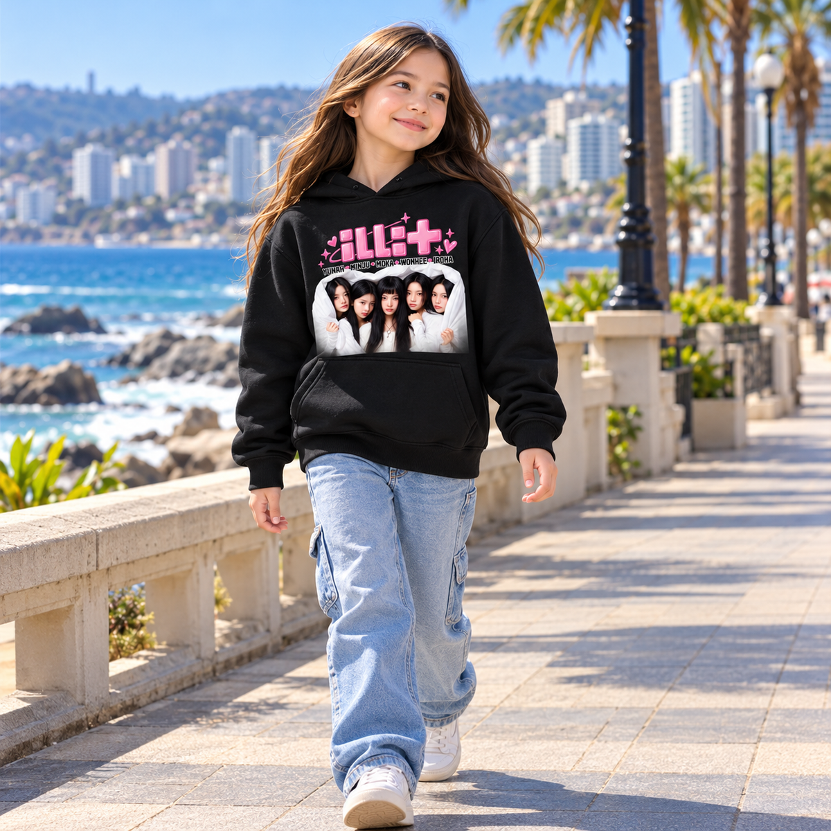 Polerón ILLIT Logo Rosa y Fotografía K-Pop Unisex