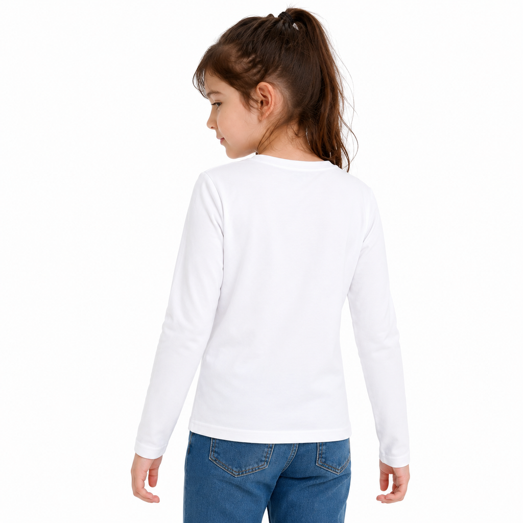 Camiseta manga larga infantil blanca de algodón para niña vista posterior