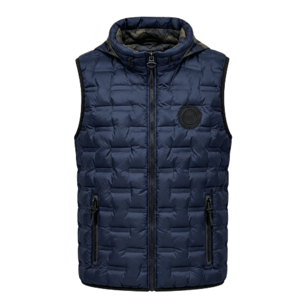 Chaleco Puffer Hombre Reversible con Capucha - Azul marino S | Hogar y Más