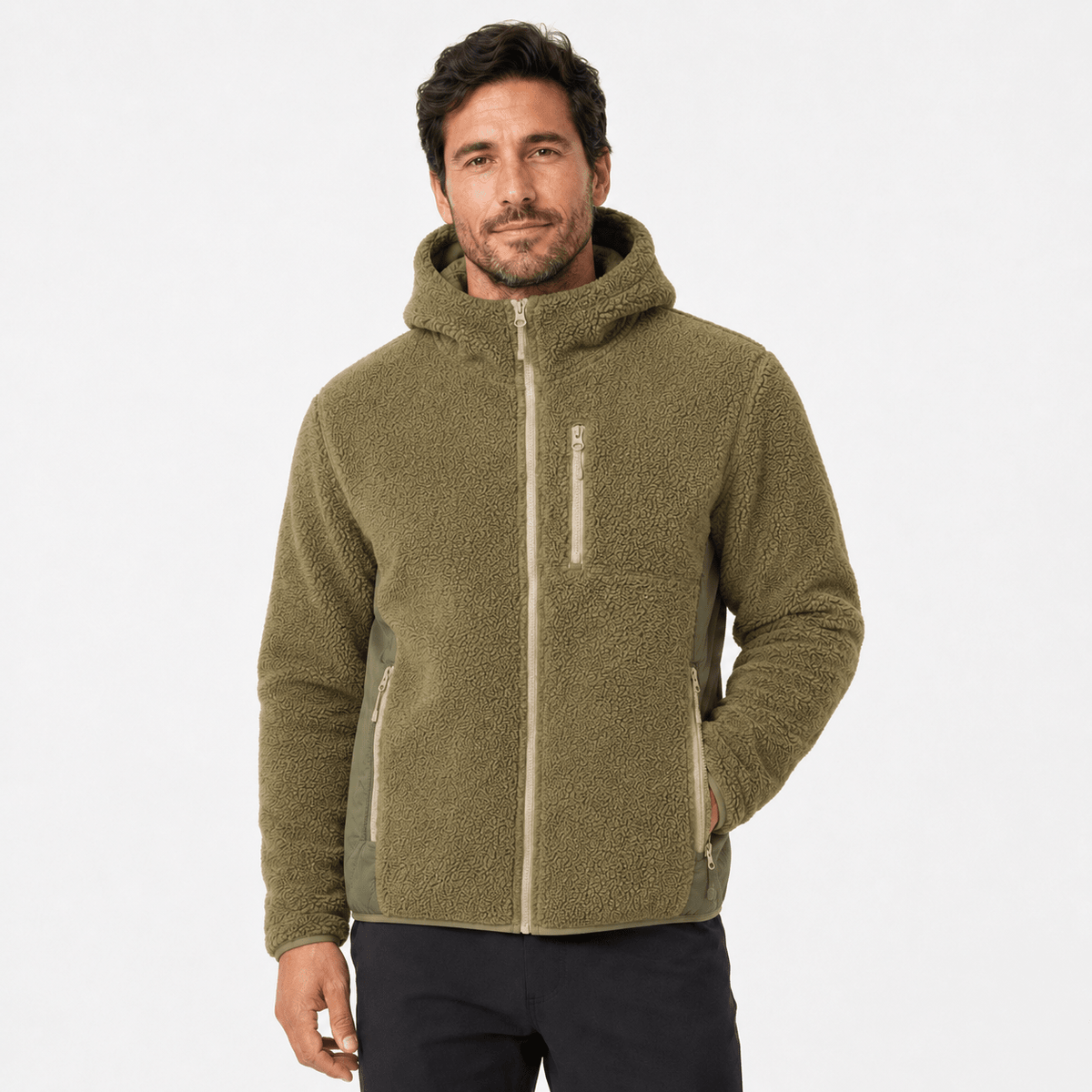 Chaqueta Polar Sherpa Hombre con Gorro - M Verde Oliva | Hogar y Más
