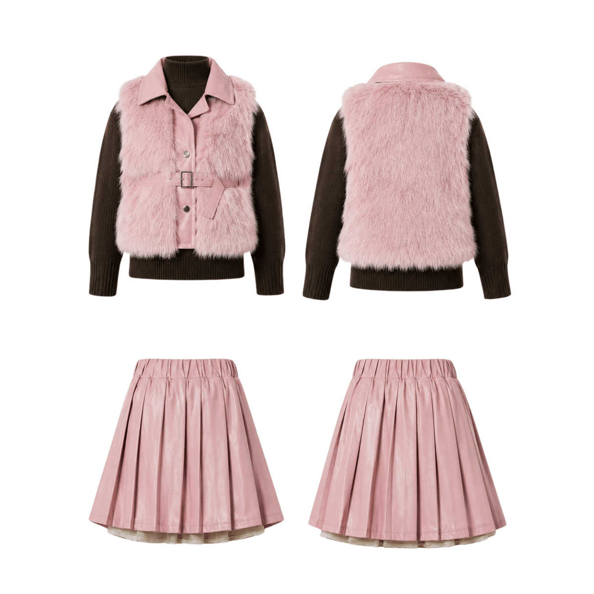 Conjunto Infantil Elegance 3 Piezas con Abrigo Faux Fur - 4 Rosa | Hogar y Más