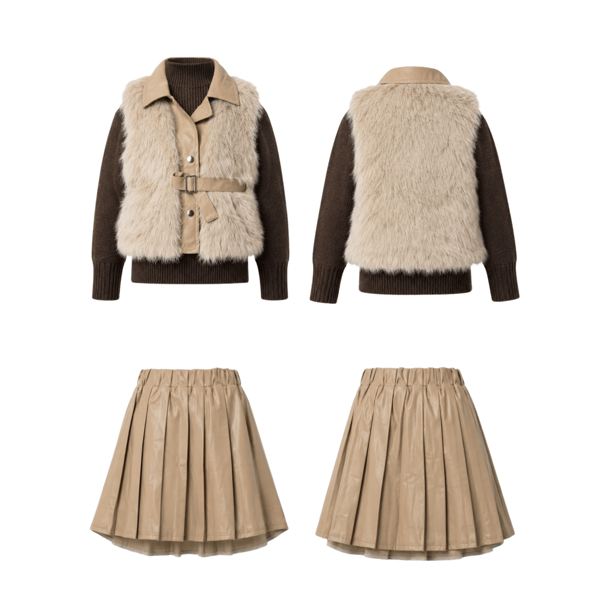 Conjunto Infantil Elegance 3 Piezas con Abrigo Faux Fur - 4 Arena | Hogar y Más