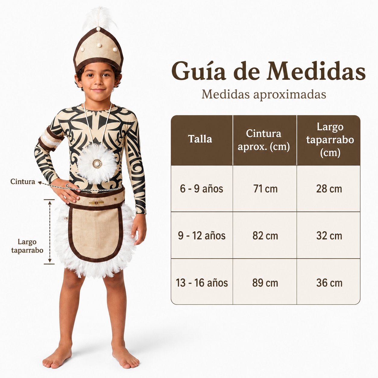 Guía de medidas del traje infantil.