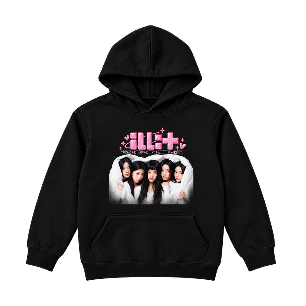 Polerón ILLIT Logo Rosa y Fotografía K-Pop Unisex - negro