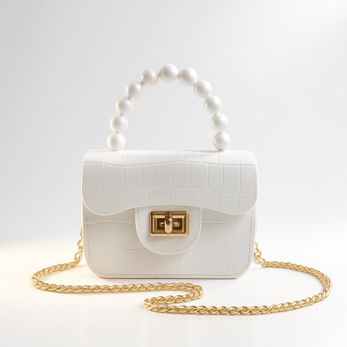 Mini Cartera Infantil Perlas & Cadena Dorada - Blanco | Hogar y Más
