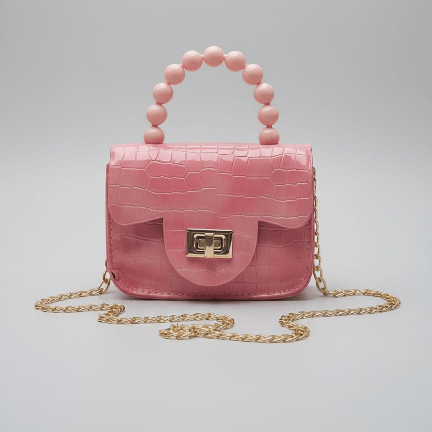 Mini Cartera Infantil Perlas & Cadena Dorada - Rosa | Hogar y Más