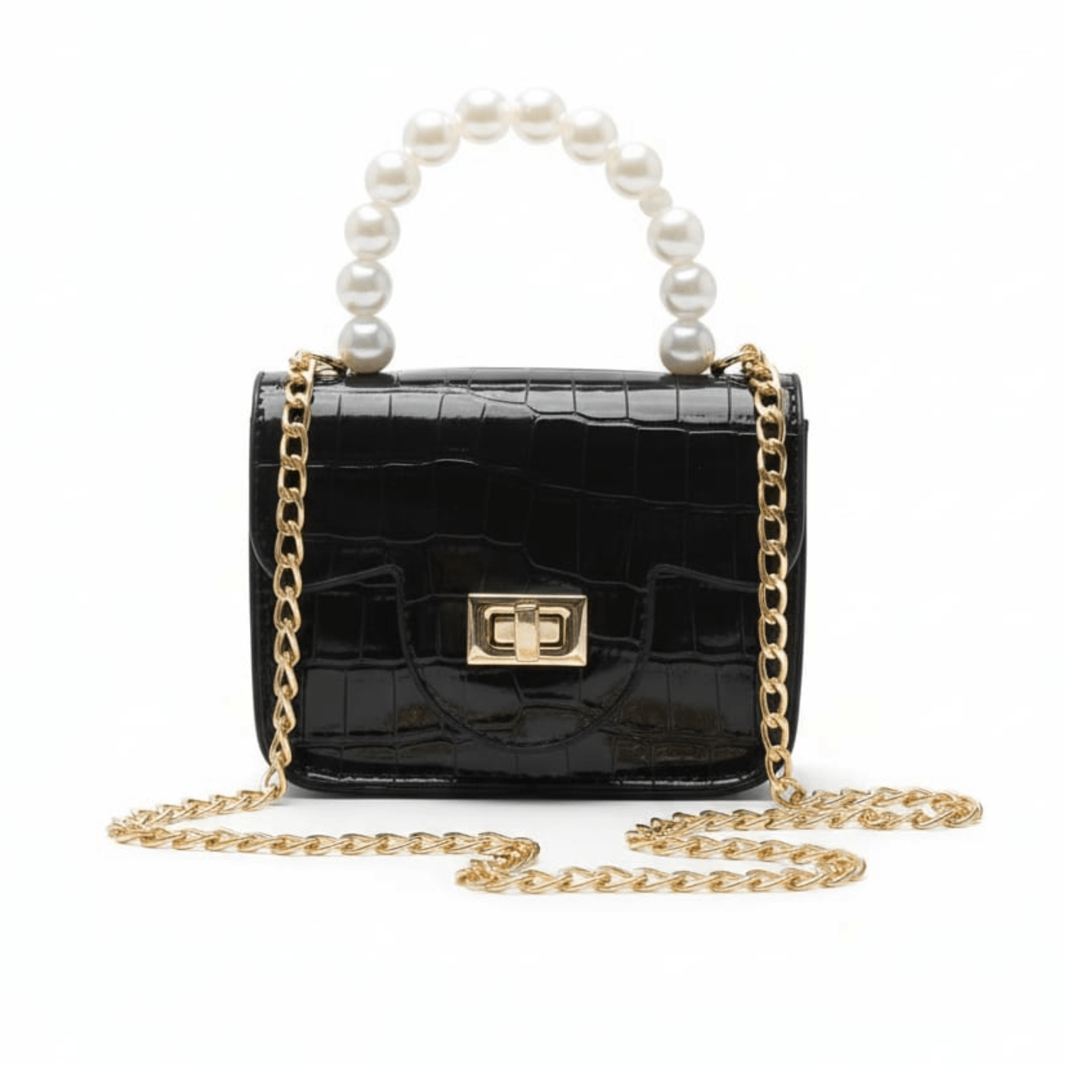 Mini Cartera Infantil Perlas & Cadena Dorada - Negro | Hogar y Más