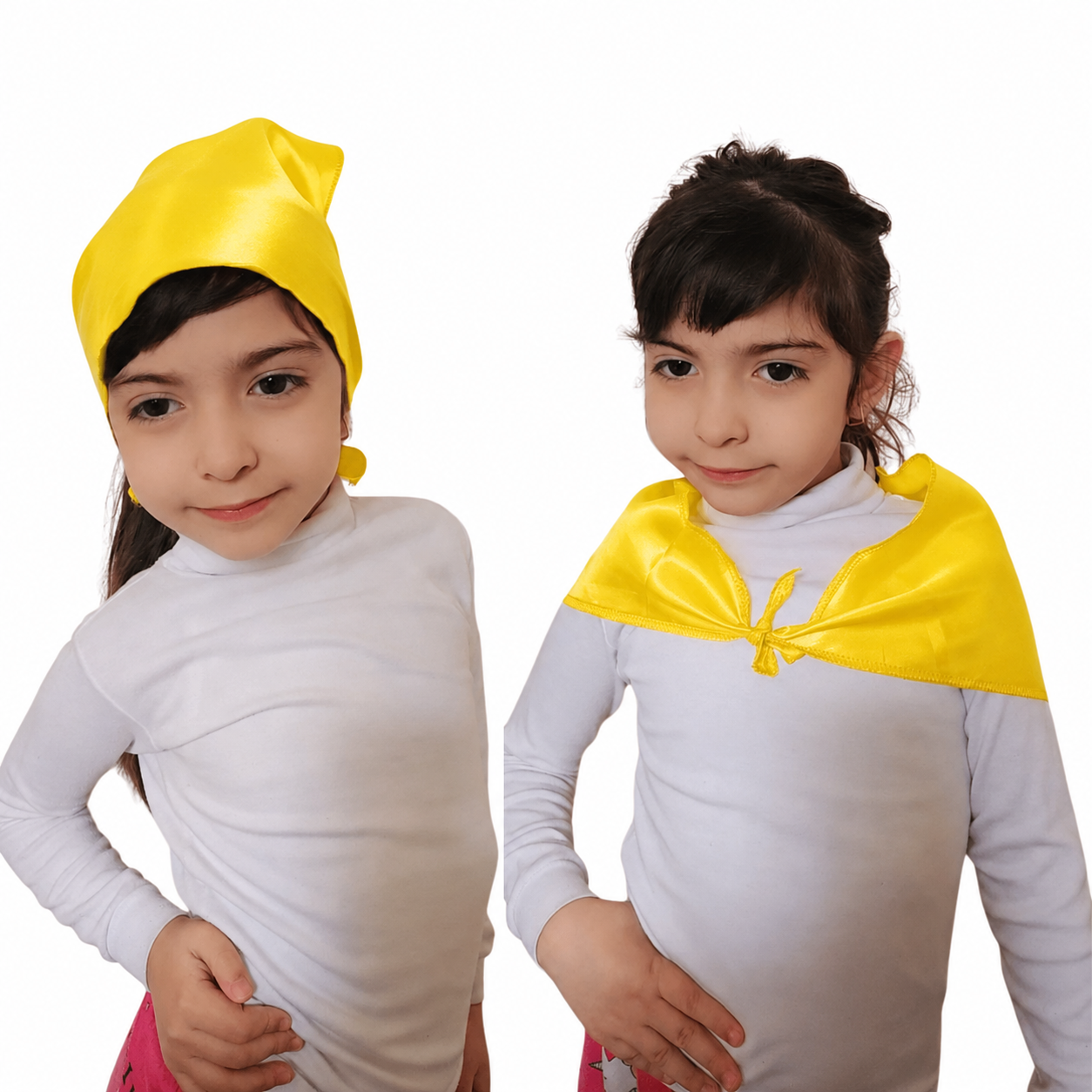 Niñas usando pañuelo amarillo infantil para Fiestas Patrias - Hogar y Más