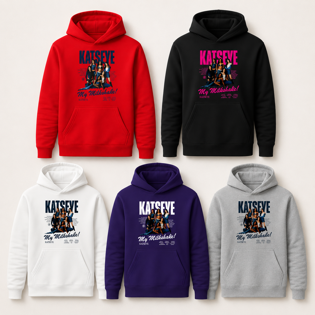 Polerón KATSEYE rojo para niña con capucha y estampado frontal